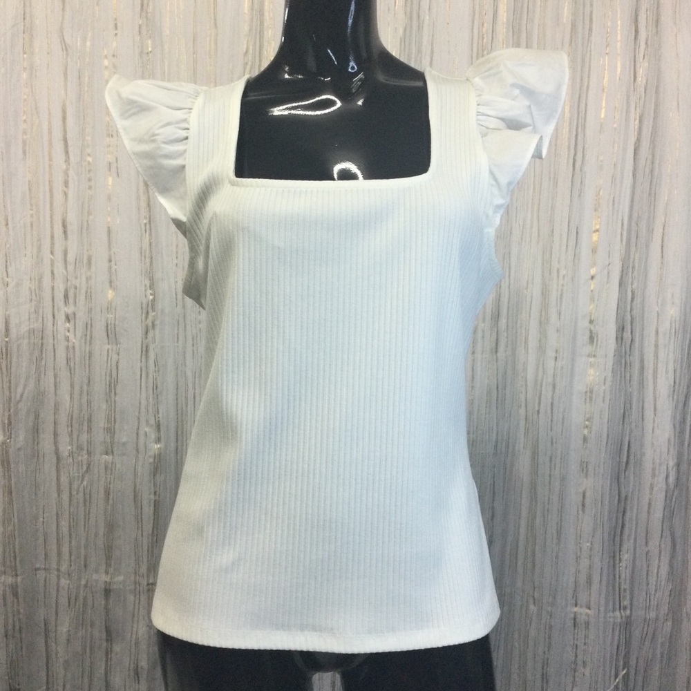 INC International Concepts Ruffled Cap Sleeve Blouse - White - Large - NWT